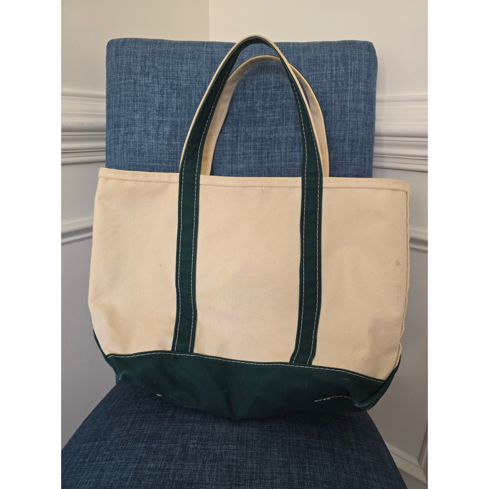 LL Bean Boat and Tote Canvas Bag Green Ginger Monogram Medium Open Top - Picture 3 of 8